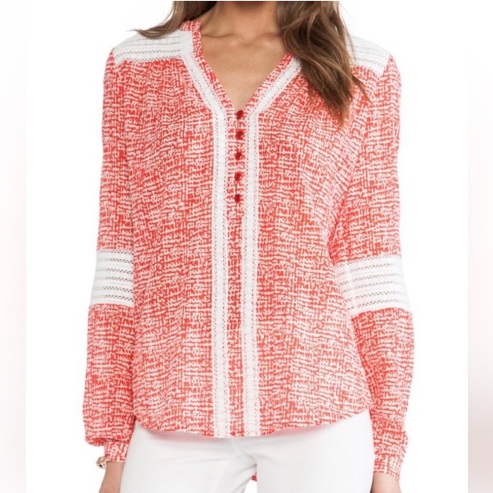 Diane von Furstenberg red and lace top. Size 4. Very good condition.